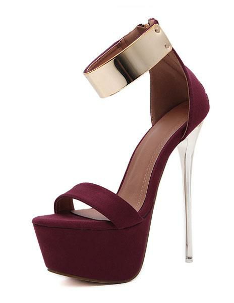 Occasion Shoes | Burgundy Sexy Sandals 2024 Women High Heel Sandals Platform Metal Details Ankle Strap Sandal Shoes Occasion Shoes Occasion Shoes