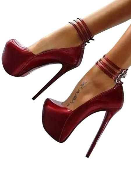 Occasion Shoes | Burgundy Sexy Shoes Women Platform Stiletto Heel Ankle Strap Pumps High Heels Occasion Shoes Occasion Shoes