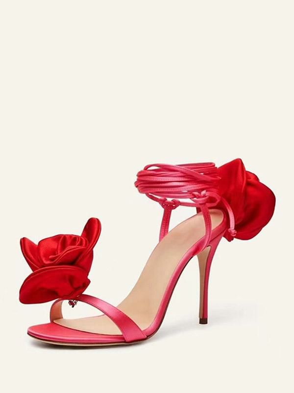 Occasion Shoes | Heeled Sandals Satin Flowers Detail Lace Up High Heel Party Shoes Occasion Shoes Occasion Shoes