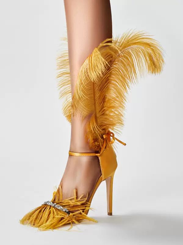 Occasion Shoes | High Heel Sandals Gold Feather Detail Rhinestones Prom Party  shoes Occasion Shoes Occasion Shoes