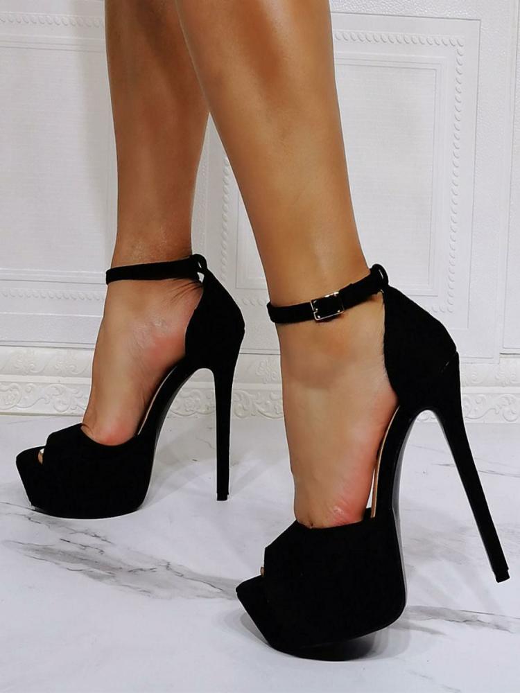 Occasion Shoes | High Heel Sexy Sandals Black Micro Suede Upper Peep Toe Stiletto Heel High Heel Ankle Strap Heels Occasion Shoes Occasion Shoes