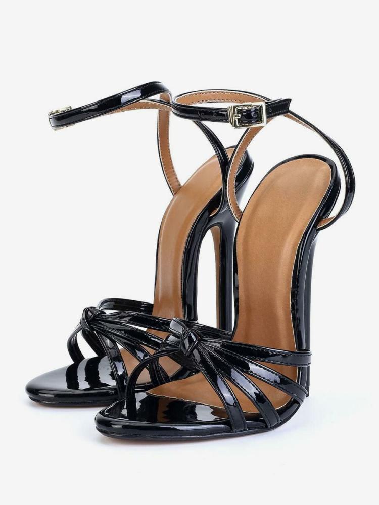 Occasion Shoes | High Heel Sexy Sandals Black PU Leather Open Toe 5.9″ Sexy Shoes Occasion Shoes Occasion Shoes