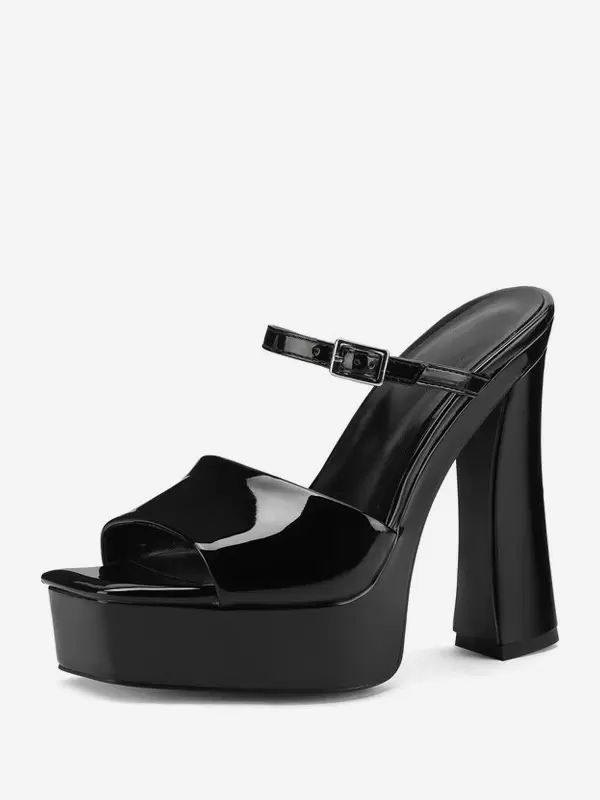 Occasion Shoes | High Heel Sexy Sandals Platform Black Square Toe 1.2″ 5.1″ Sexy Shoes Occasion Shoes Occasion Shoes