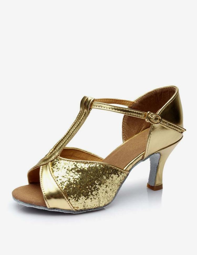 Occasion Shoes | Latin Dance Shoes Glitter Open Toe T Type Dancing Shoes Gold Ballroom Shoes Occasion Shoes Occasion Shoes