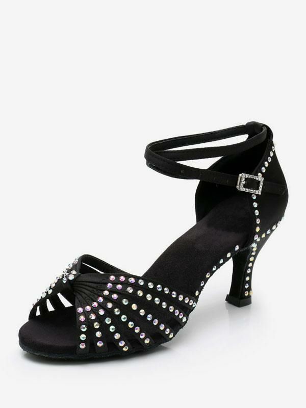 Occasion Shoes | Latin Dance Shoes Polyester Black Round Toe Rhinestones Dance Shoes Occasion Shoes Occasion Shoes