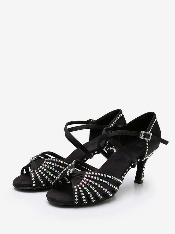 Occasion Shoes | Latin Dance Shoes Polyester Black Round Toe Rhinestones Dance Shoes Occasion Shoes Occasion Shoes