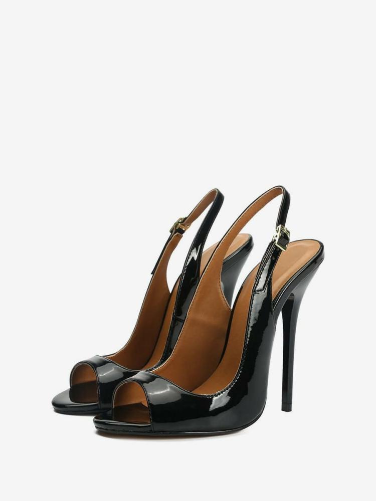 Occasion Shoes | Peep Toe Slingback Heel Pumps in Black Occasion Shoes Occasion Shoes