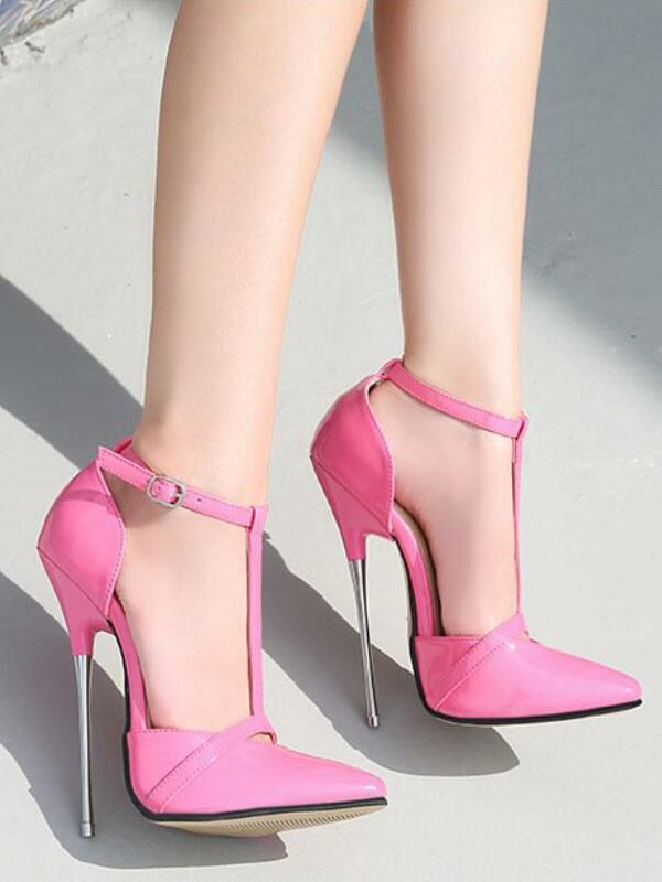 Occasion Shoes | Pink High Heels Magenta Pointed Toe Sexy Shoes Stiletto Heel PU Leather Sexy Ankle Strap Heels Occasion Shoes Occasion Shoes