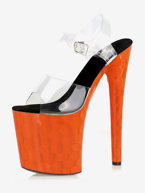 Occasion Shoes | Pole Dance Shoes Clear Platform Exotic High Heel Sandals in Orange Occasion Shoes Occasion Shoes