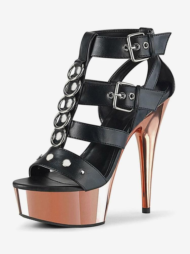 Occasion Shoes | Pole Dance Shoes High Heel Sexy Sandals Black Leather Peep Toe Gladiator Sexy Platform Sandals Stripper Shoes Occasion Shoes Occasion Shoes