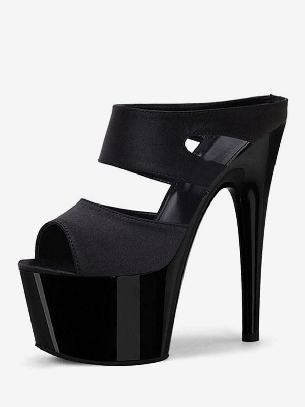 Occasion Shoes | Pole Dance Shoes High Heel Sexy Sandals Deep Gray PU Leather Open Toe Cone Heel Sky High Heel Mules Stripper Shoes Occasion Shoes Occasion Shoes