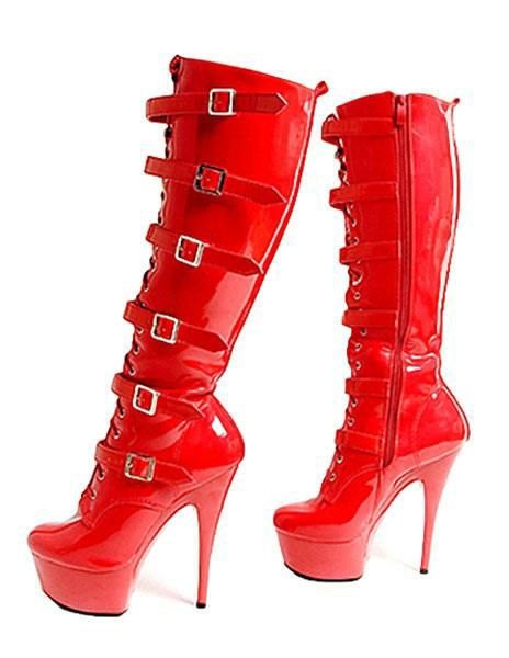 Occasion Shoes | Pole Dance Shoes Platform High Heel Boots Knee Length Club Sexy Shoes Buckle Punk Pole Dancing Patent Heel Boots Stripper Shoes Occasion Shoes Occasion Shoes