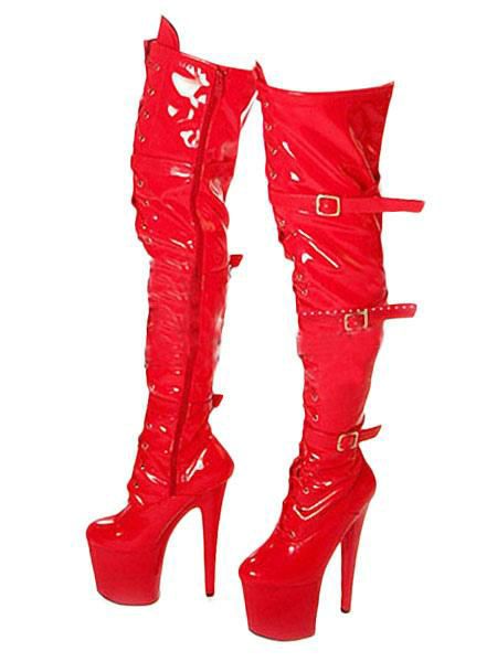 Occasion Shoes | Pole Dance Shoes Red Sexy Boots Women Platform Buckle Detail Zip Up Over The Knee Boots High Heel Thigh High Boots Stripper Shoes Occasion Shoes Occasion Shoes