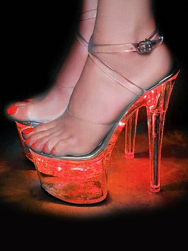 Occasion Shoes | Pole Dance Shoes Sexy Clear Exotic Heels Platform Sky High Heel Sandals with LED Lights Occasion Shoes Occasion Shoes