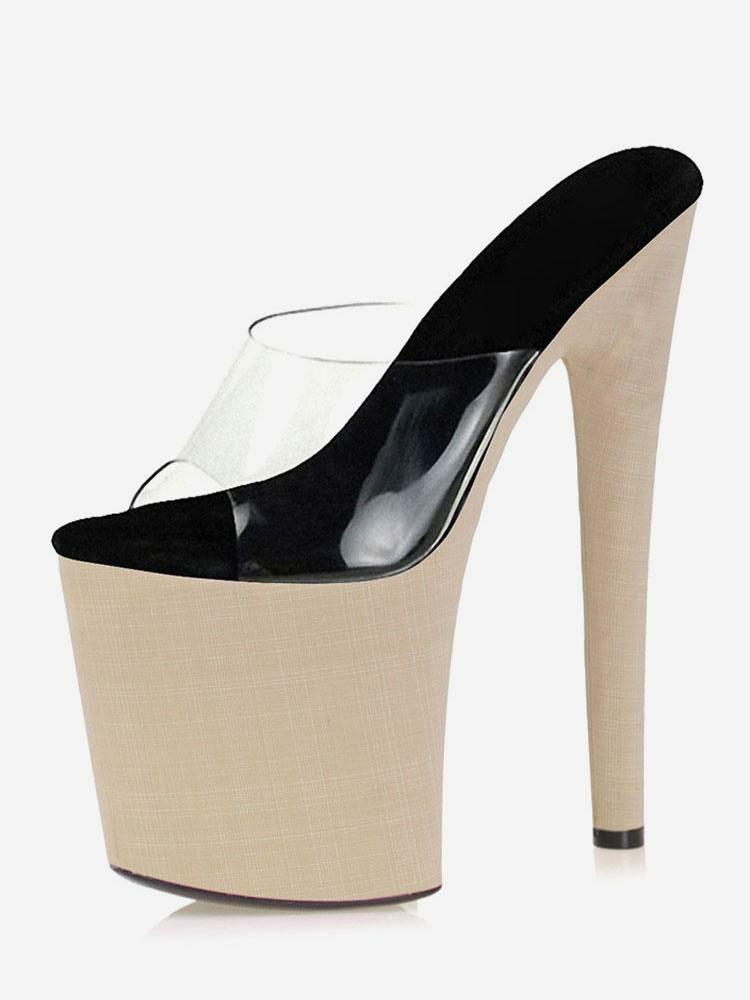 Occasion Shoes | Pole Dance Shoes Sexy Clear Exotic Heels Platform Sky High Heels Mule in Apricot Occasion Shoes Occasion Shoes