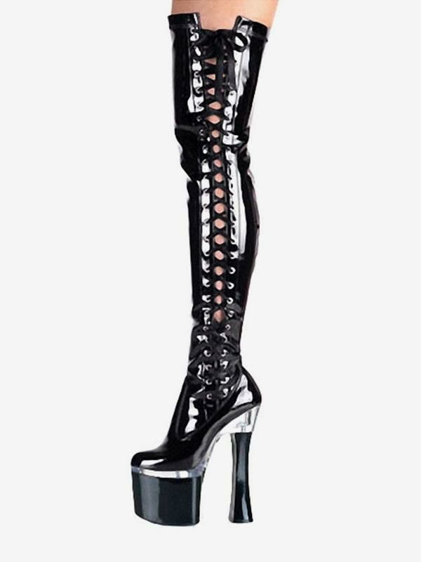 Occasion Shoes | Pole Dance Shoes Sexy High Heel Boots Stripper Shoes Lace Up Spool Heel Rave Club Black Thigh High Boots Over The Knee Boots Stripper Shoes Occasion Shoes Occasion Shoes