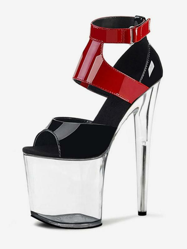 Occasion Shoes | Pole Dance Shoes Sexy Sandals Clear Platform Exotic Heels in Black Red Patent Leather Occasion Shoes Occasion Shoes