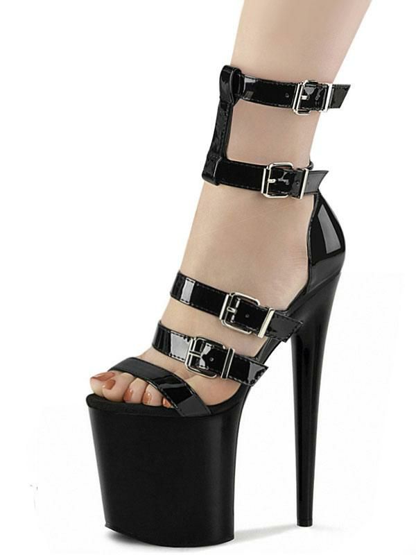 Occasion Shoes | Pole Dance Shoes Sexy Sandals Platform Exotic Heels in Black Patent Leather Occasion Shoes Occasion Shoes