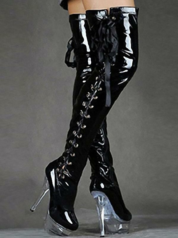 Occasion Shoes | Pole Dance Shoes Sexy Thigh High Heel Boots Lace Up Platform Stiletto Heel Stripper Shoes in Black Occasion Shoes Occasion Shoes