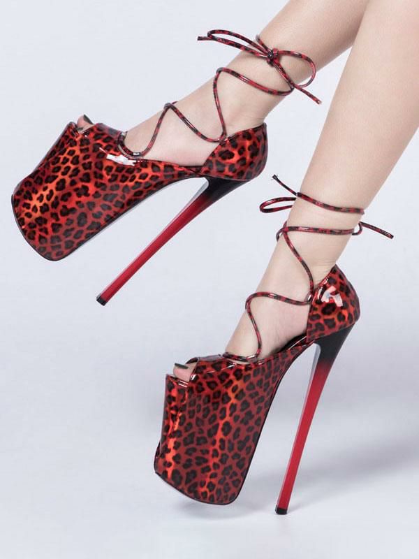 Occasion Shoes | Pole Dance Shoes Women Sexy Sandals Red PU Leather Open Toe Stiletto Heel Lace Up Sexy Lace Up Heels Stripper Shoes Occasion Shoes Occasion Shoes