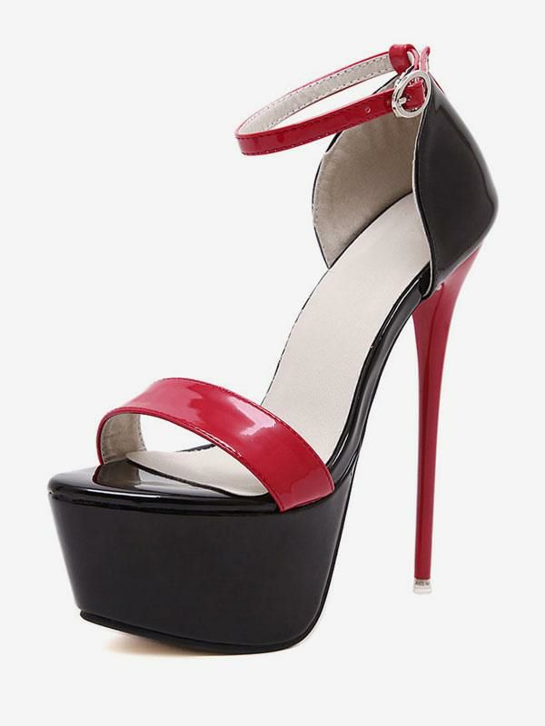 Occasion Shoes | Red Sexy Shoes Platform Open Toe Sky High Ankle Strap Sandal Shoes High Heel Sandals Occasion Shoes Occasion Shoes