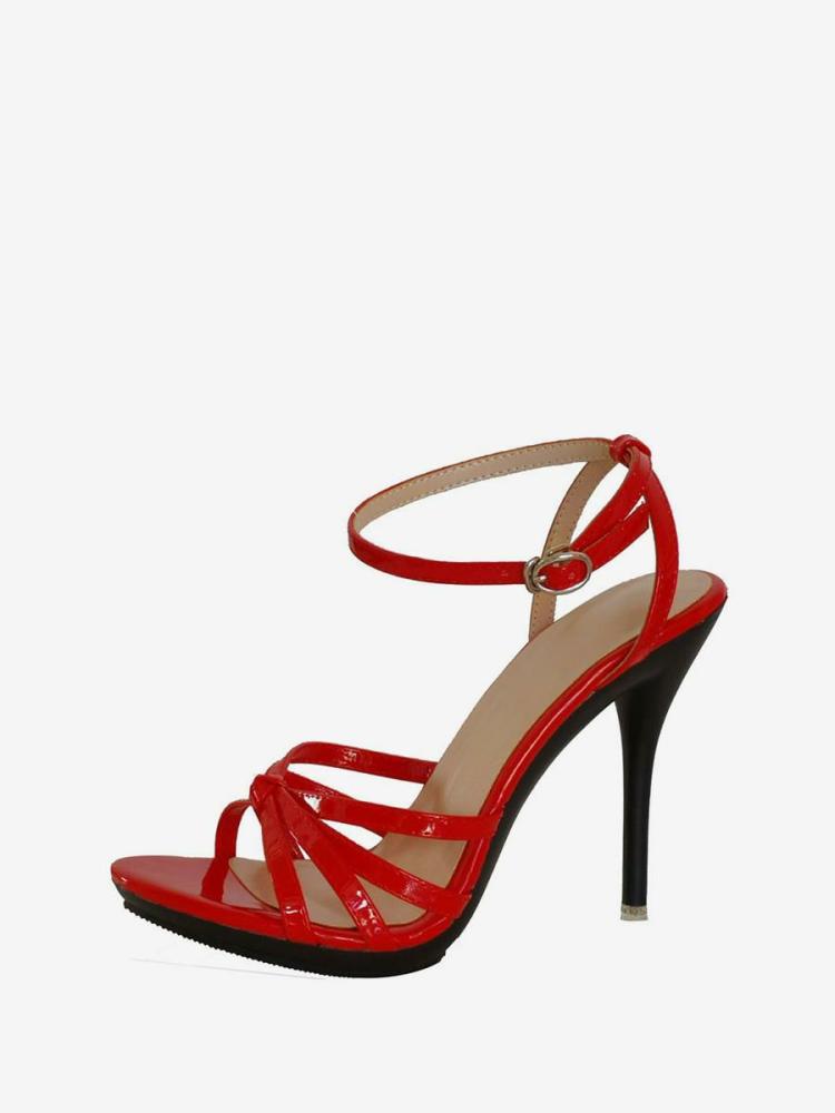 Occasion Shoes | Red Strappy Stiletto Prom Heel Sandals Occasion Shoes Occasion Shoes