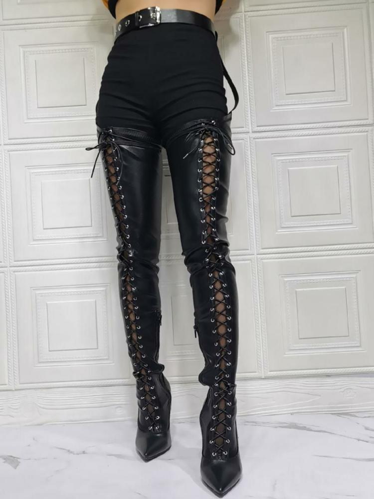 Occasion Shoes | Sexy High Heel Boots Plus Size Pointed Toe Boot Shaft Adjustable Buckle Stiletto Heel Black Thigh High Over The Knee Boots Occasion Shoes Occasion Shoes