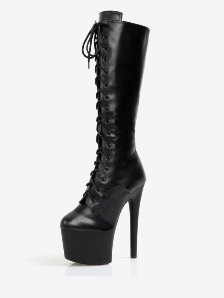 Occasion Shoes | Sexy High Heel Boots Round Toe Zipper Geometric Stiletto Heel Pole Dancing Black Thigh High Boots Over The Knee Boots Occasion Shoes Occasion Shoes