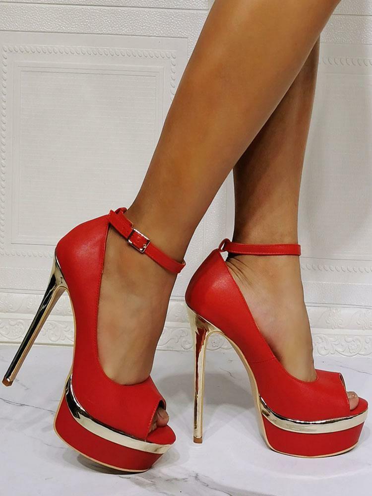 Occasion Shoes | Sexy Platform Ankle Strap Heel Peep Toe Pumps in Red Occasion Shoes Occasion Shoes