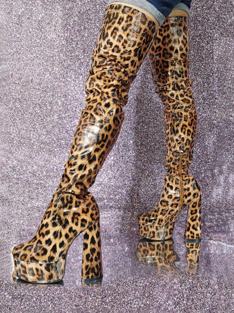 Occasion Shoes | Sexy Thigh High Boots Leopard Platform High Heel Over The Knee Boots Occasion Shoes Occasion Shoes