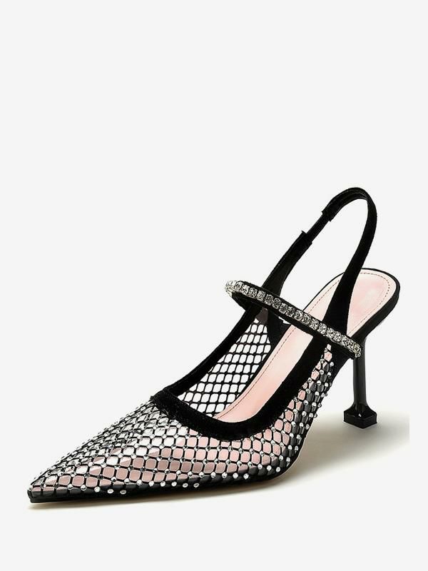 Occasion Shoes | Slingback Heels Mesh Black Rhinstones Stiletto Heel Pumps Party Shoes Occasion Shoes Occasion Shoes