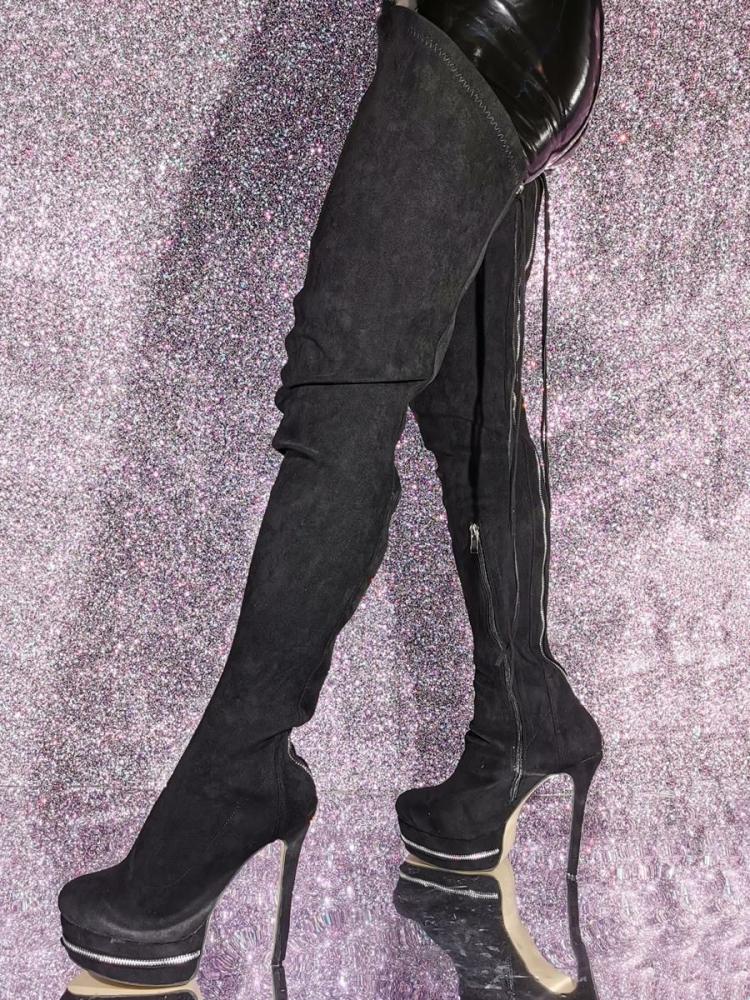 Occasion Shoes | Suede Thigh High Boots Black Platform High Heel Over The Knee Boots Occasion Shoes Occasion Shoes