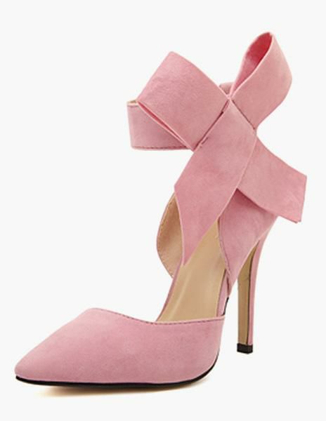 Occasion Shoes | Women High Heels Bow Pointed Toe Ankle Strap Stiletto Prom Heel Pumps in Pink Occasion Shoes Occasion Shoes