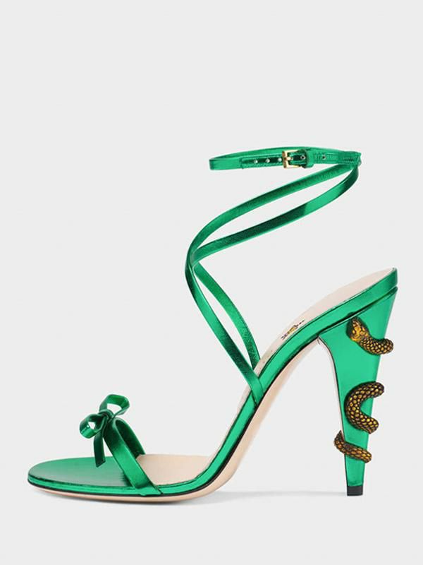 Occasion Shoes | Women Prom Shoes Green Open Toe Bow Heel Designed Criss Cross Ankle Strap Sandals Occasion Shoes Occasion Shoes