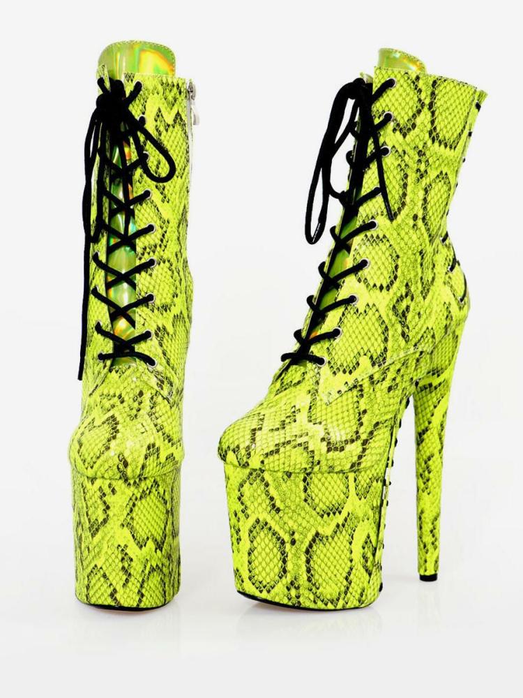 Occasion Shoes | Women Sexy Boots Round Toe Lace Up Snake Print Stiletto Heel Rave Club Green Thigh High Boots Over The Knee Boots Occasion Shoes Occasion Shoes