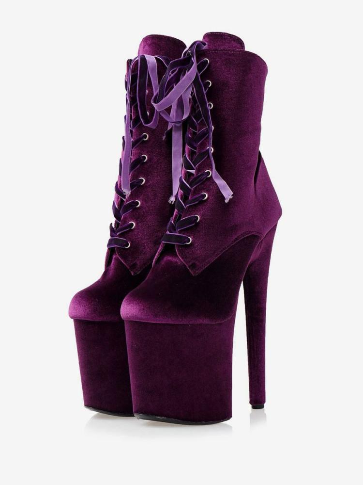 Occasion Shoes | Women Sexy Boots Round Toe Lace Up Stiletto Heel Rave Club Purple Thigh High Boots Over The Knee Boots Occasion Shoes Occasion Shoes