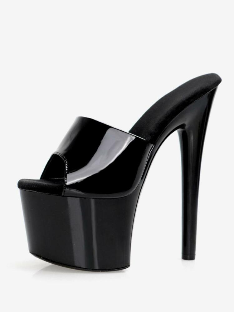 Occasion Shoes | Women Sexy Sandals Black PU Leather Round Toe 2.8″ Buckle 6.7″ Sexy Shoes Occasion Shoes Occasion Shoes