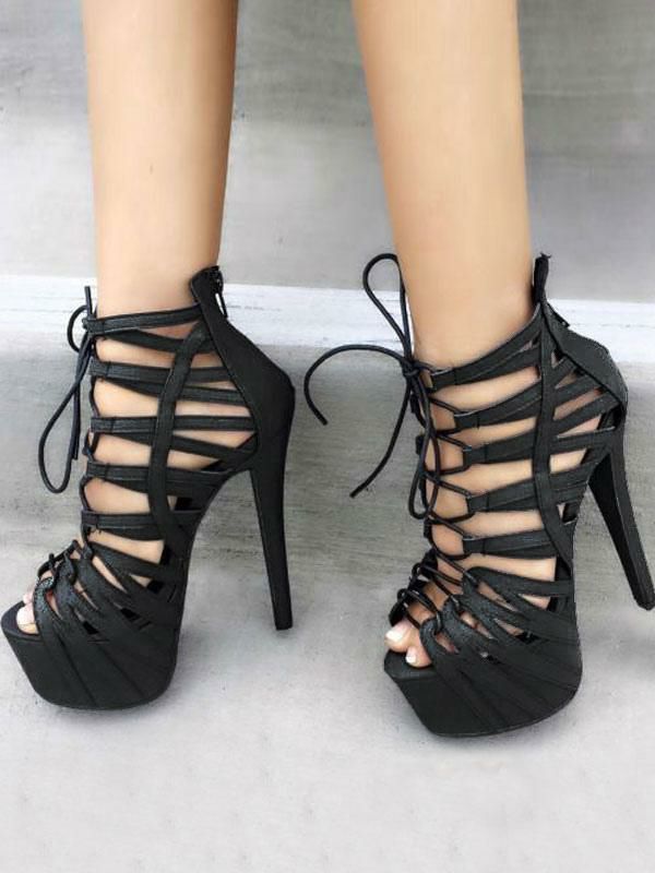 Occasion Shoes | Women Sexy Shoes Black Platform Peep Toe Cut Out Lace Up High Heel Sandals Occasion Shoes Occasion Shoes