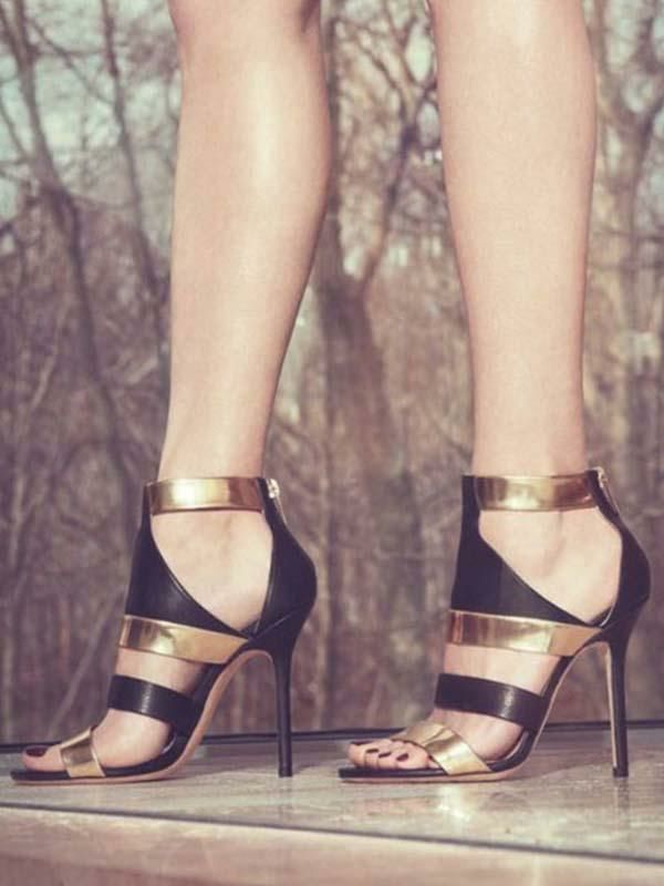 Sandals | Black and Gold High Heels Cut Out Stiletto Heel Sandals Sandals Sandals