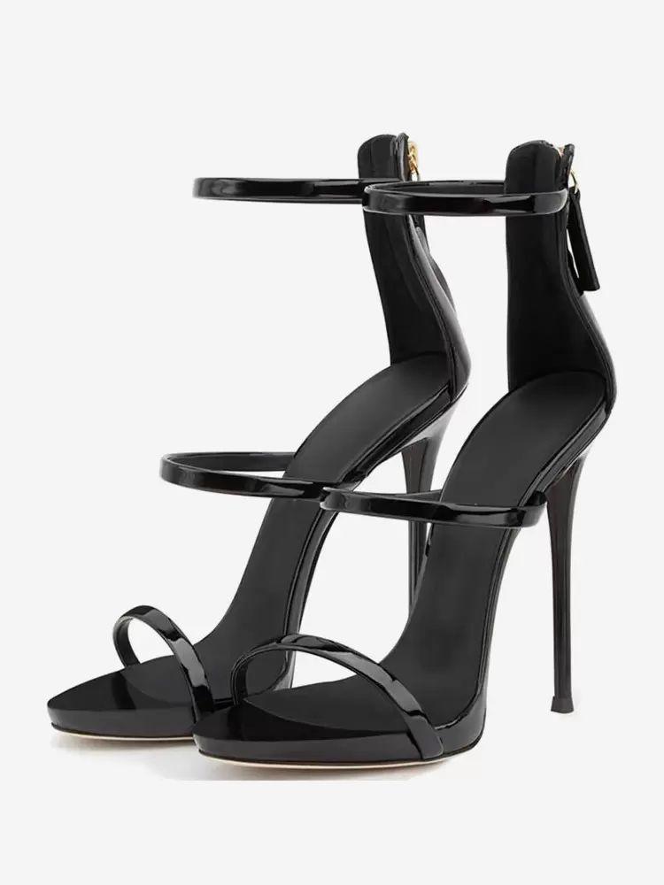 Sandals | Black High Heel Sandals Strappy Open Toe Stiletto Heel Dress Shoes Sandals Sandals