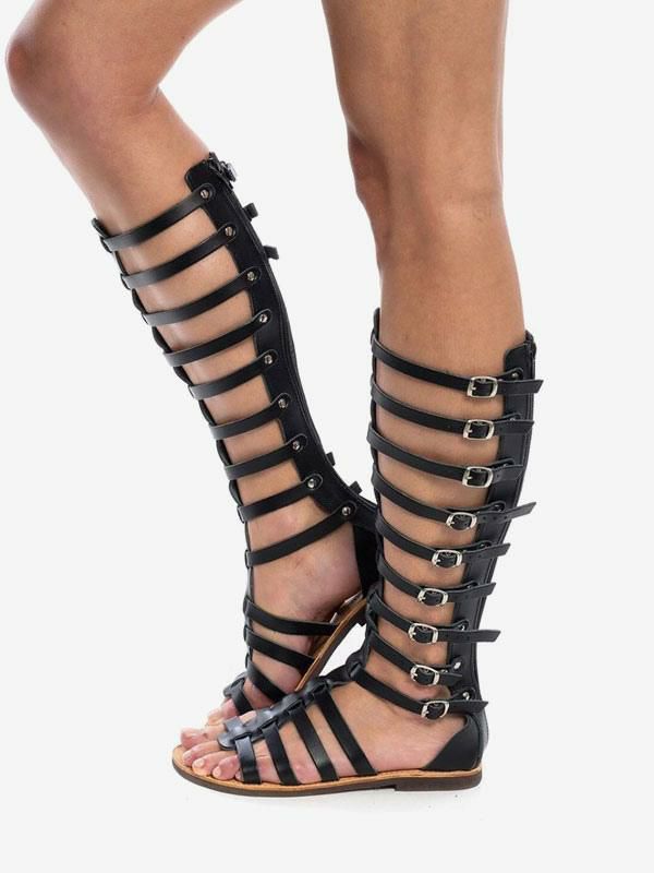 Sandals | Black Open Toe Buckle Detail Flat Gladiator Sandals Sandals Sandals