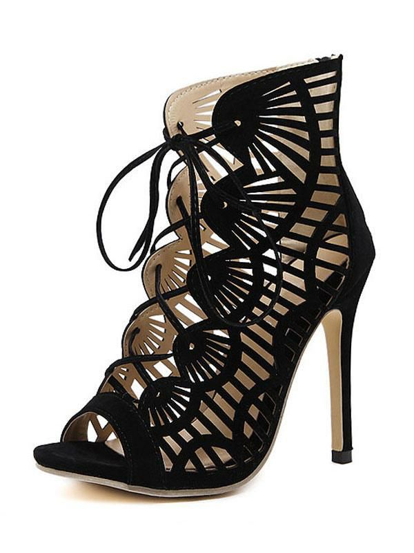 Sandals | Black Suede Gladiator Sandals Cut Out Lace Up Stiletto Heel Sandals Sandals Sandals