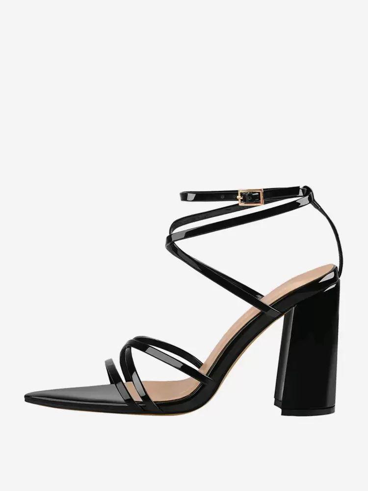 Sandals | Block Heel Sandals Black Pointed Toe Strappy High Heel Sandals Sandals Sandals