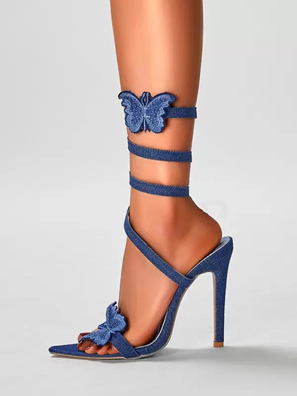 Sandals | Demin Heeled Sandals Women Open Toe Butterfly Detail Strappy High Heel Sandals Sandals Sandals