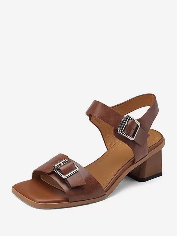 Sandals | Gladiator Sandals Buckle Street Wear PU Leather Sandals Square Toe Chunky Heel Coffee Brown Sandals Sandals