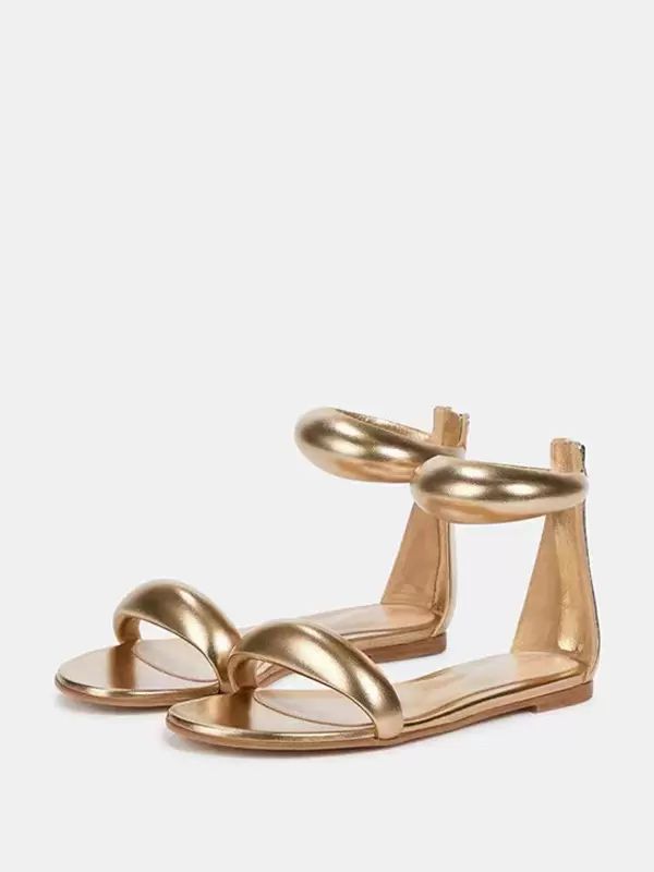 Sandals | Gold Flat Sandals Metallic Open Toe Ankle Strap Sandal Flats Sandals Sandals