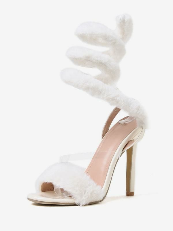 Sandals | Heel Sandals Round Toe Sandals Stiletto Heel Faux Fur Sandals Sandals