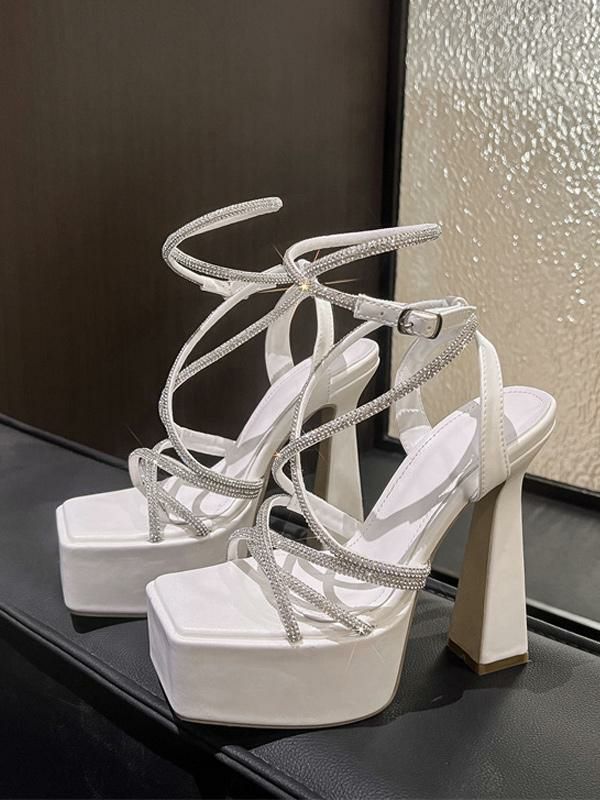 Sandals | Heel Sandals Square Toe Chunky Heel Silk And Satin Sandals Sandals Sandals