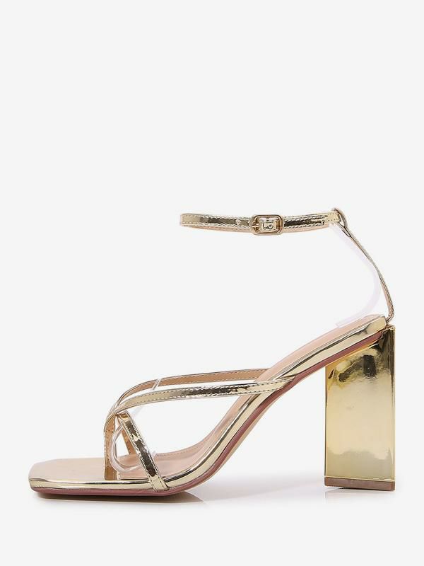 Sandals | Heeled Sandals Gold Square Toe Block Heel Sandals Sandals Sandals