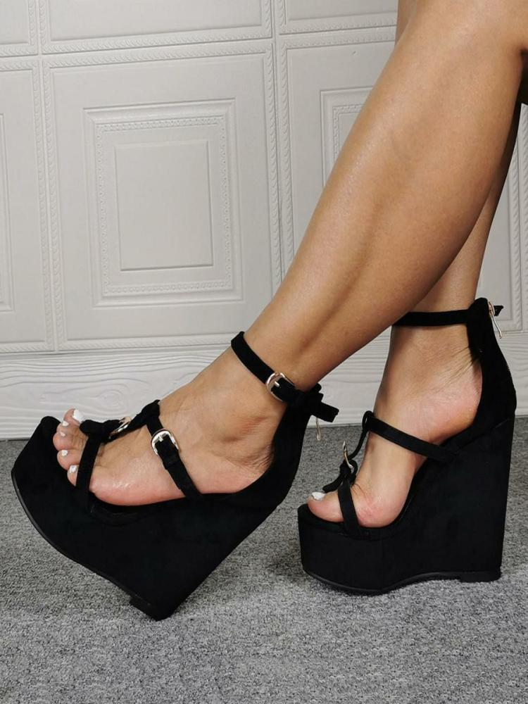 Sandals | High Heel Sexy Sandals Black Micro Suede Upper Open Toe Wedge Heel Sexy Shoes Plus Size Shoes Sandals Sandals